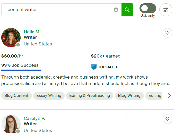 content writers on upwork