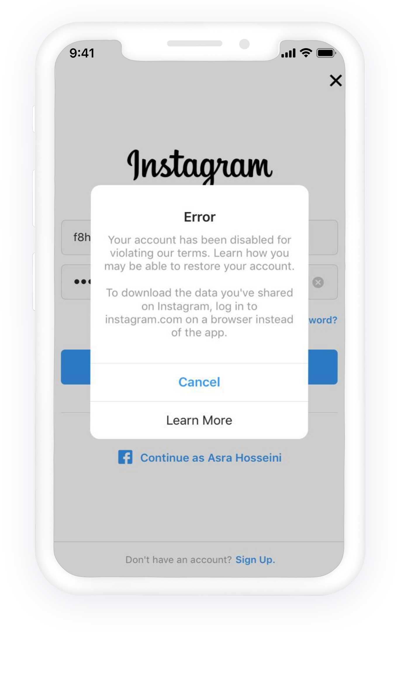 instagram account disabled