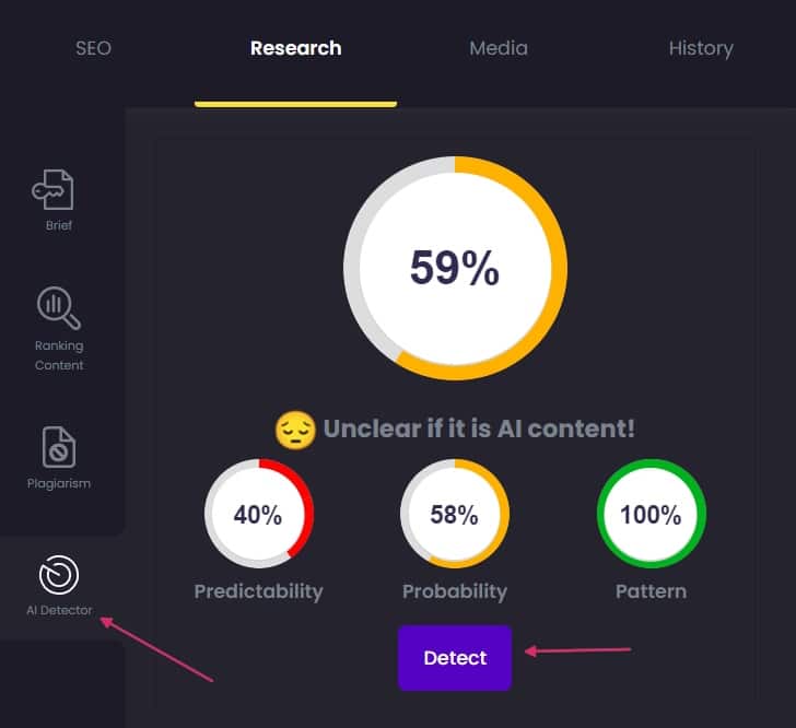 results of AI detection in content at scale