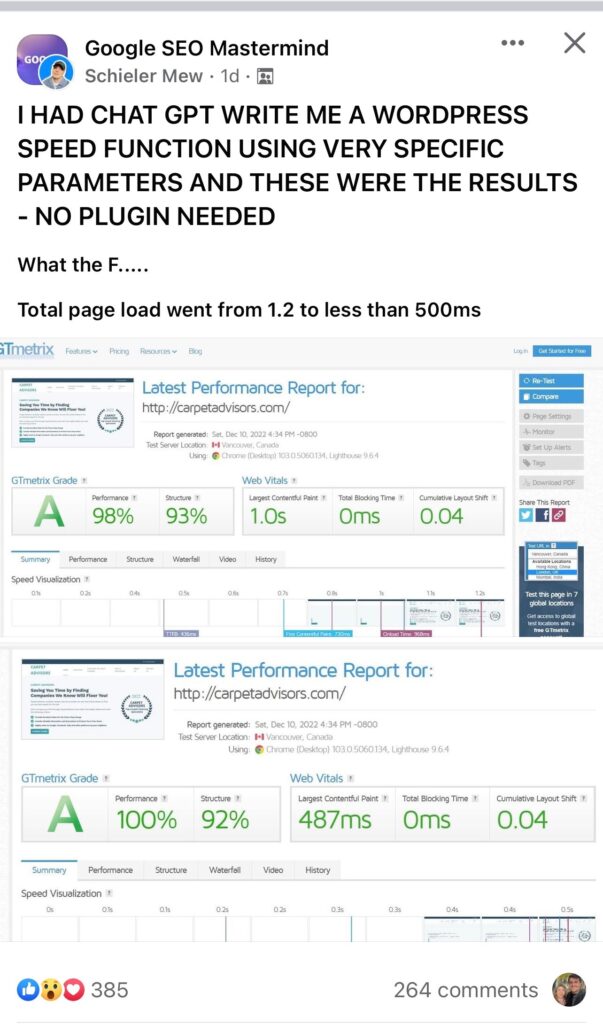 write a wordpress speed function