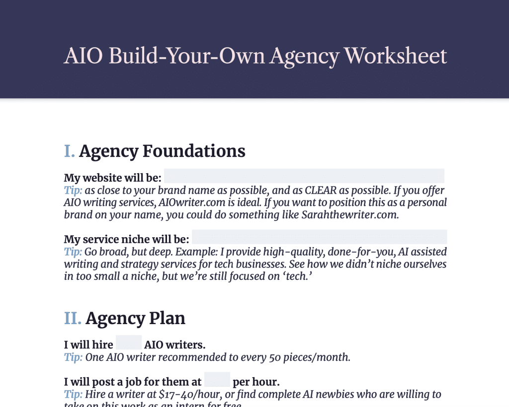 aio agency worksheet