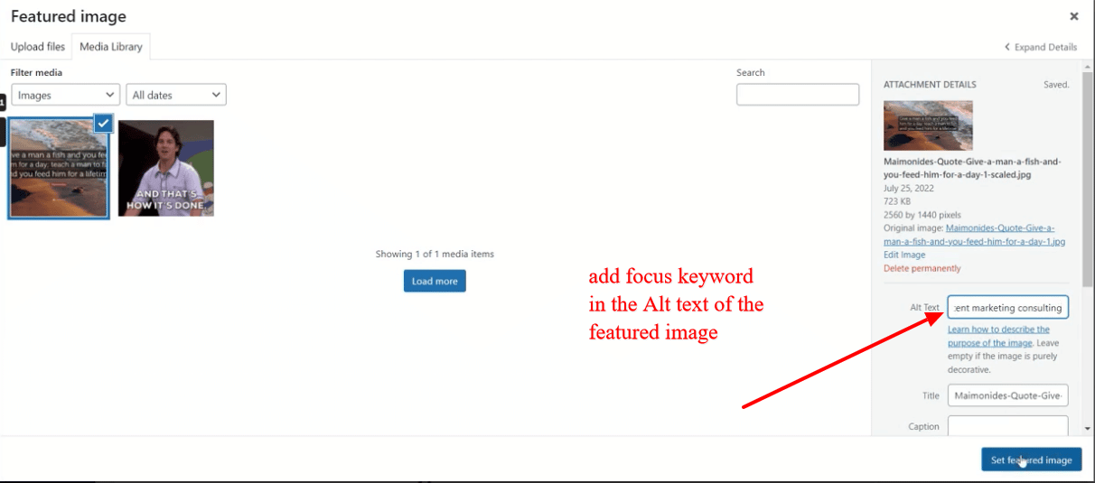 add alt text to featured image