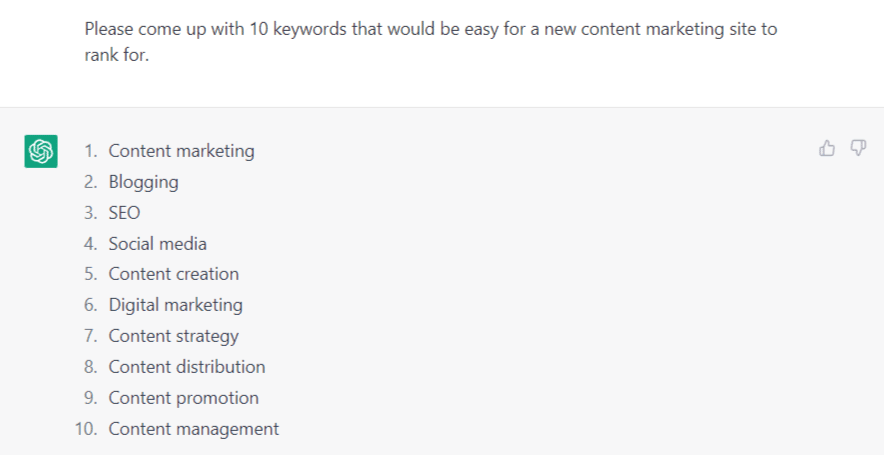 chatgpt suggested keyword list