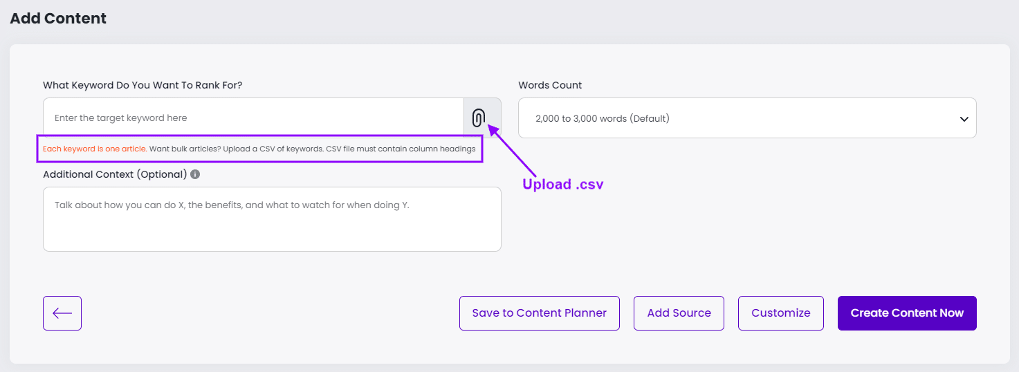 content at scale bulk keyword upload