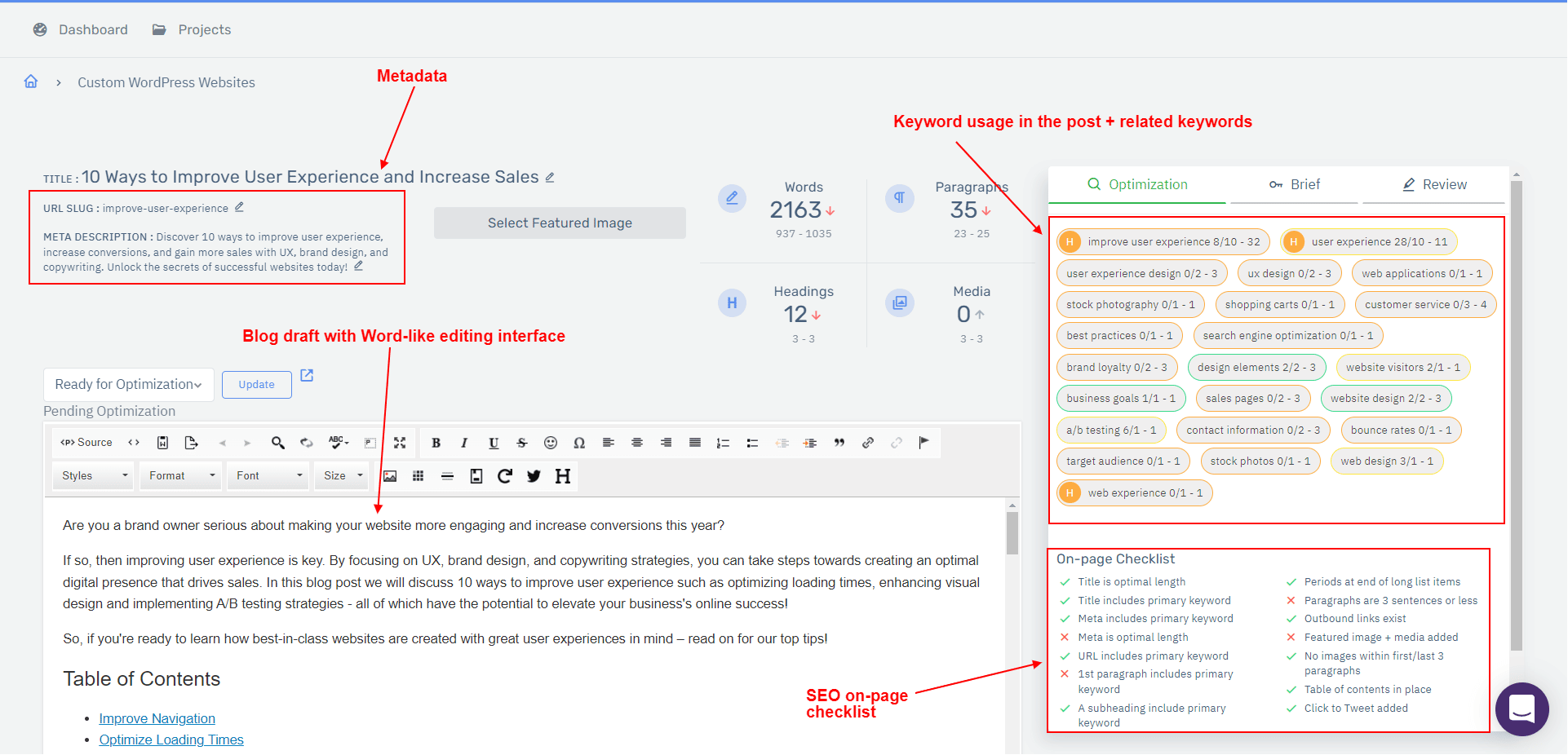 content at scale - content editing page