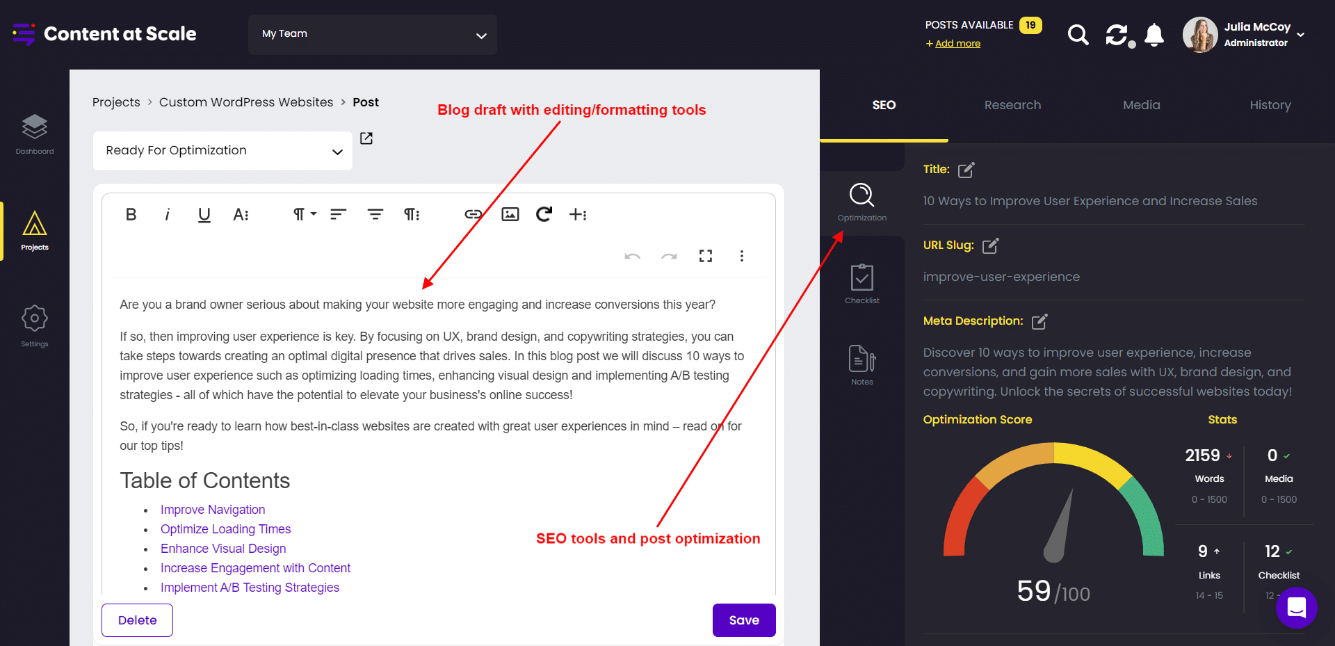 content at scale edit post overview