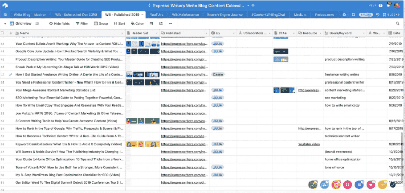 Express Writers' content calendar