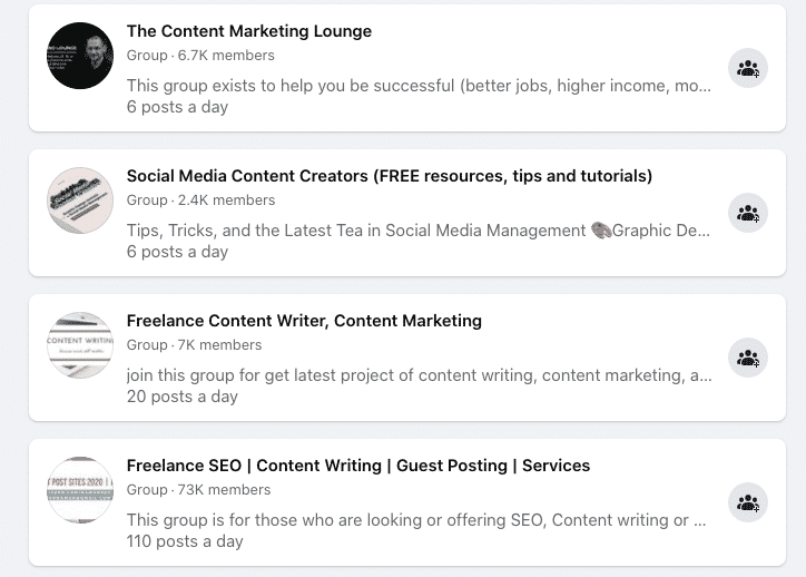 content marketing groups on Facebook