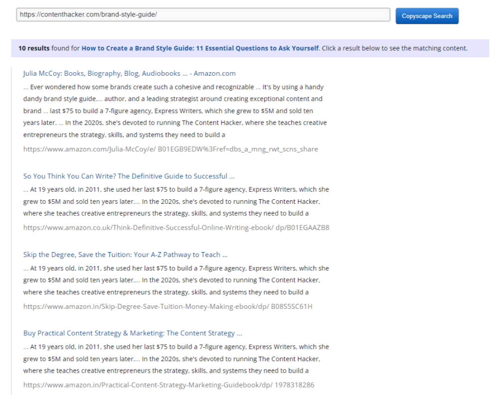 copyscape free tool -matching content results