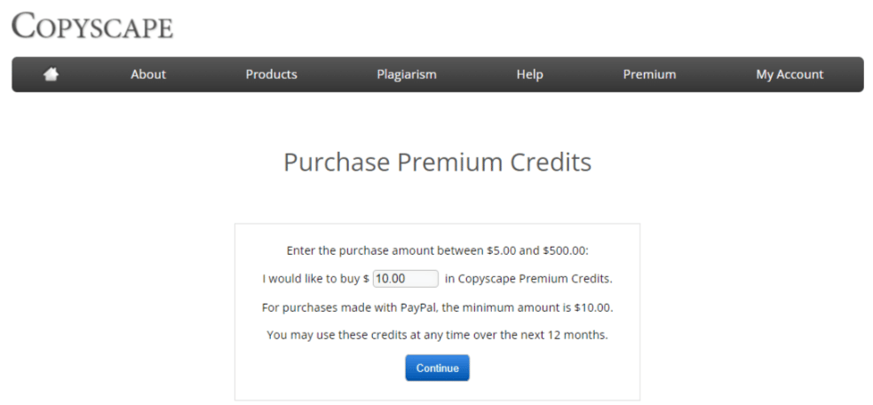 copyscape purchase premium credits