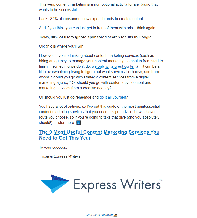 Express Writers email newsletter