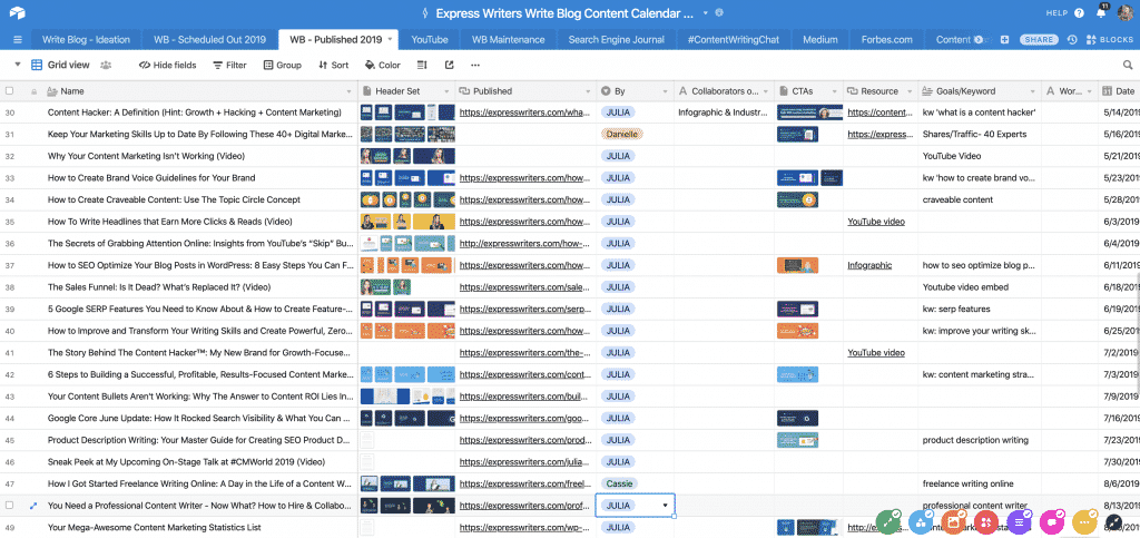 Write Blog content calendar on Airtable