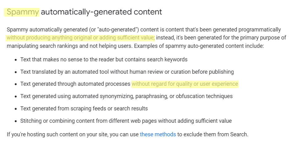 google guidelines for spammy auto-generated content