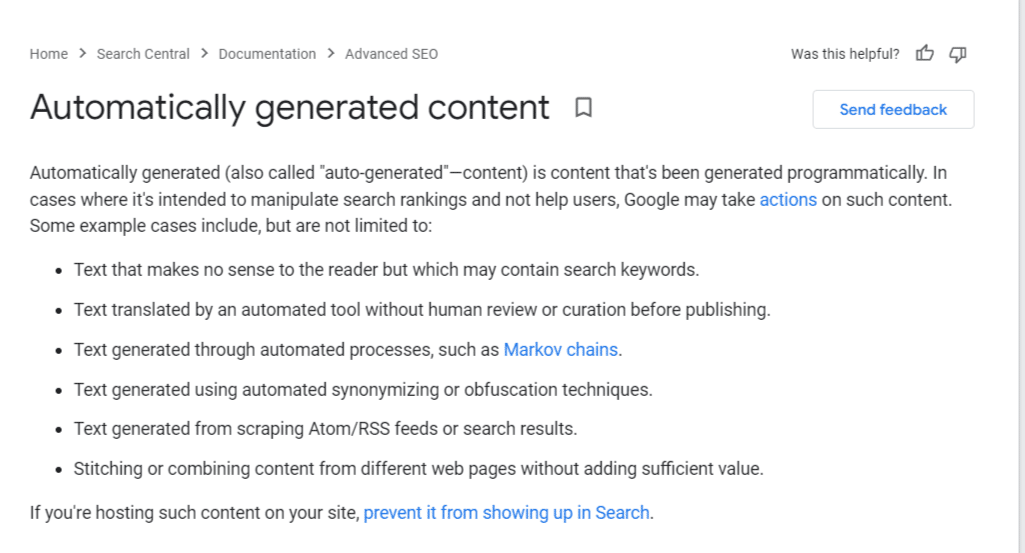 google guidelines on automatically-generated content