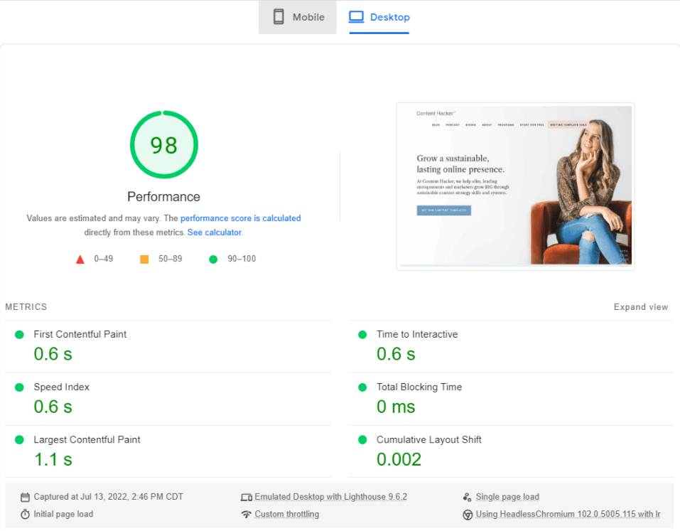 google pagespeed insights report