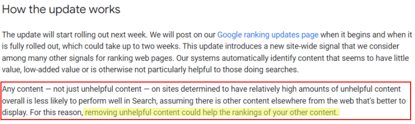 googles helpful content update - removing unhelpful content