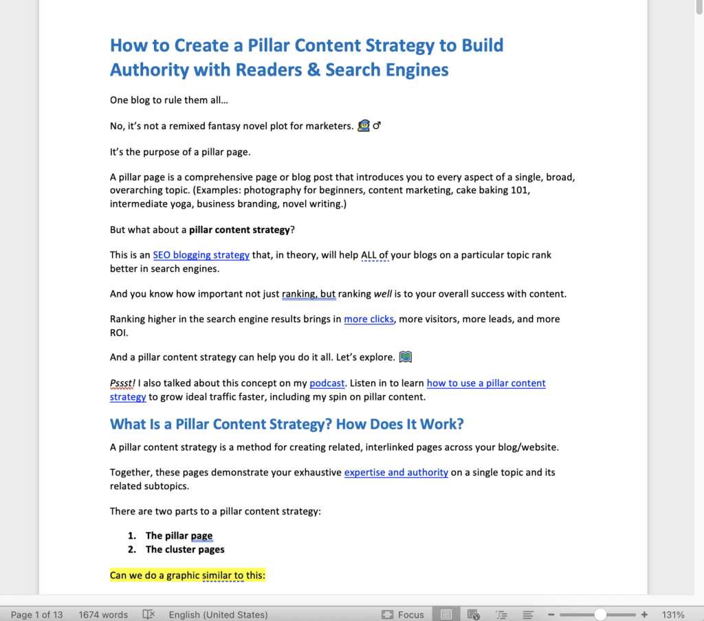 humanly written content about pillar page