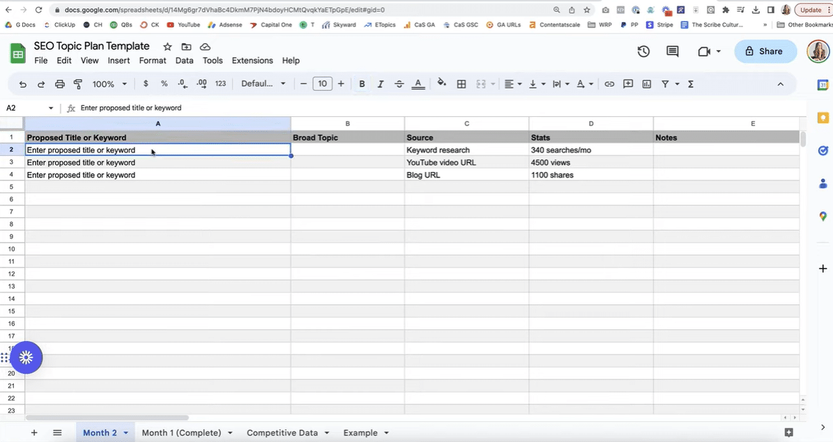 keyword list in google sheets