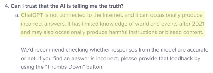 openai says chatgpt is inaccurate and limited