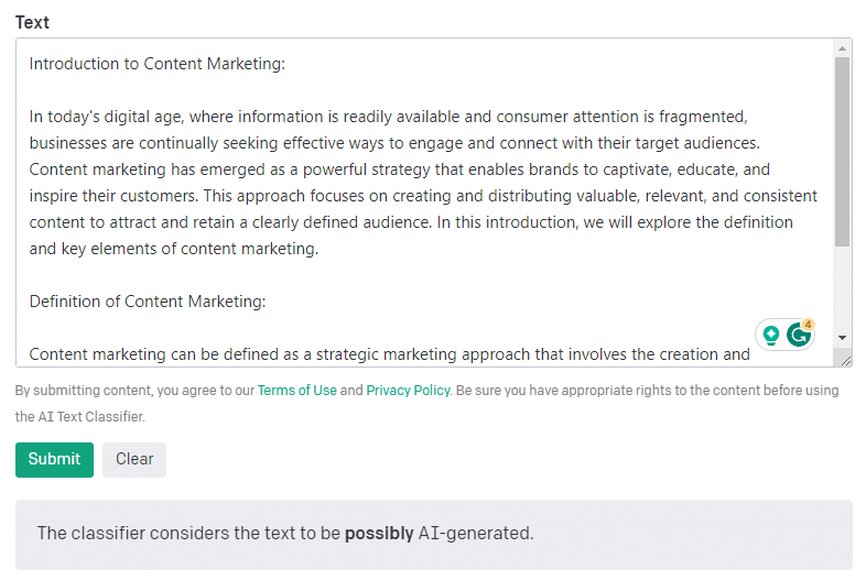 openai text classifier results