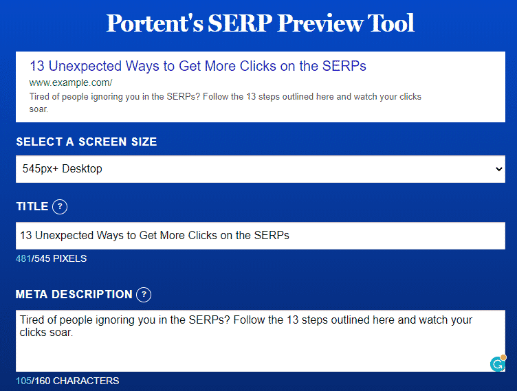 Portent SERP Preview Tool