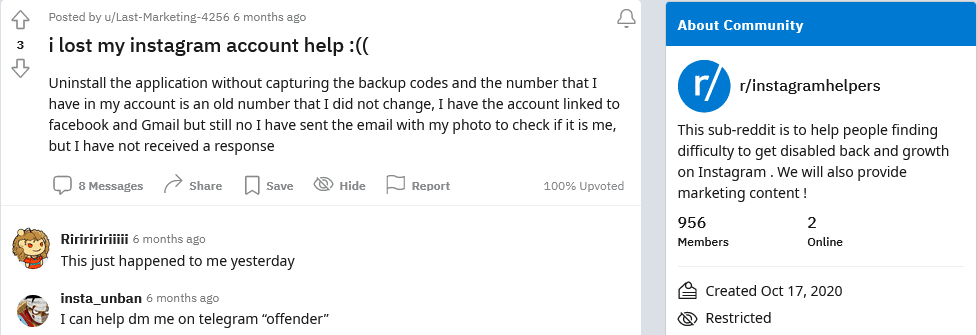 reddit instagram account help