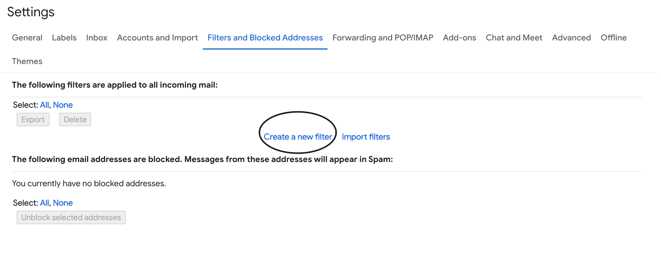 gmail create a new filter