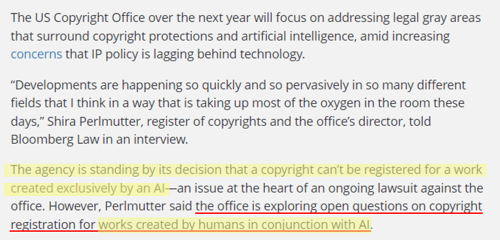 us copyright office position on copyright and ai